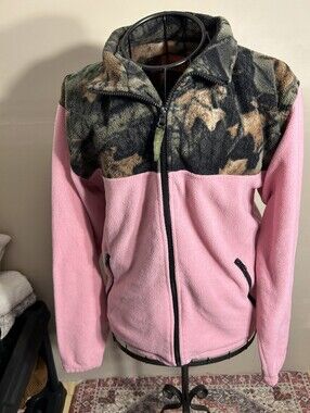 pink camo camouflage fleece womens size medium coat jacket outdoor gorpcore
